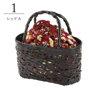 京都 老舗 岡重ブランド 竹かご巾着 かごバッ...の詳細画像2
