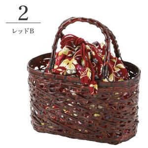京都 老舗 岡重ブランド 竹かご巾着 かごバッ...の詳細画像3