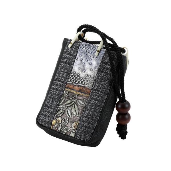 紳士用 ミニ 巾着 信玄袋 平袋 男巾着 ブラック 柄入り　ms-31