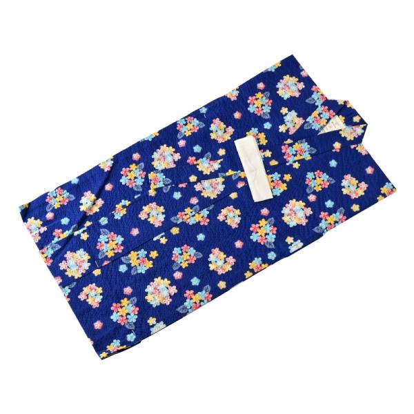 浴衣 子供用 ふんわり リップル生地 ゆかた 80サイズ 青地にカラフル花 k-201-2