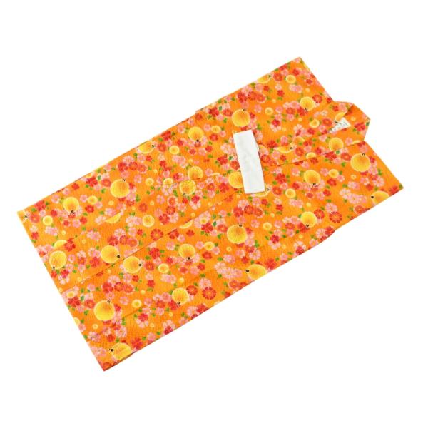 浴衣 子供用 ふんわり リップル生地 ゆかた 80サイズ 橙に蛍と花 k-201-3