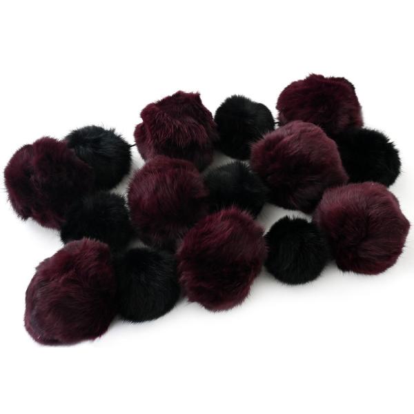 在庫処分 手芸パーツ リメイク用 レッキス 毛皮ボール ワイン ブラック  ks-118-2