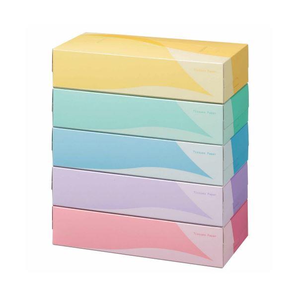（まとめ）TANOSEE ティッシュペーパー5colors 200組/箱 1パック（5箱）〔×20セ...
