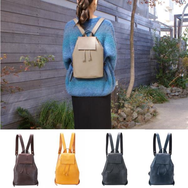 （alto.-LESS）ソフトなアニリンレザー製(牛革)小ぶりサイズ・巾着式リュック　AMSB-12...