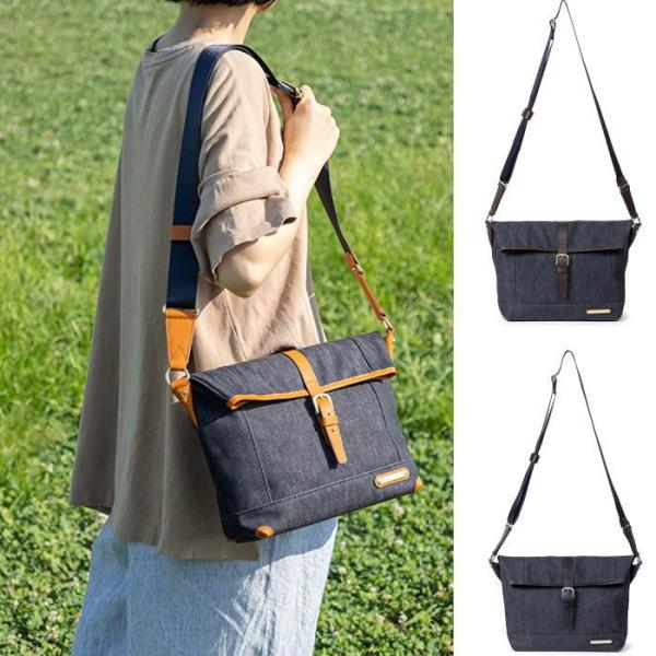【軽量 多機能 ショルダー】INNFITH デニム口折れショルダーバッグ 普段使い カジュアル お散...