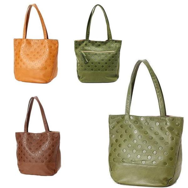 【日本製】【ドット柄】牛革製品・ソフトオイルレザー軽量手提げトート   ir-90