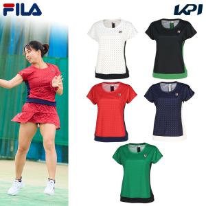 フィラ FILA テニスウェア レディース ゲームシャツ サイドライン スクエアドット クルーネック Tシャツ VL2715 2023FW｜kpisports