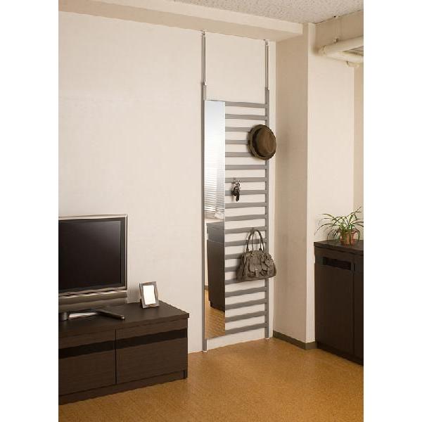 日本製 突っ張り ミラー付き パーテーション 幅60cm 壁面ミラー 突っ張りパーテーション つっぱ...