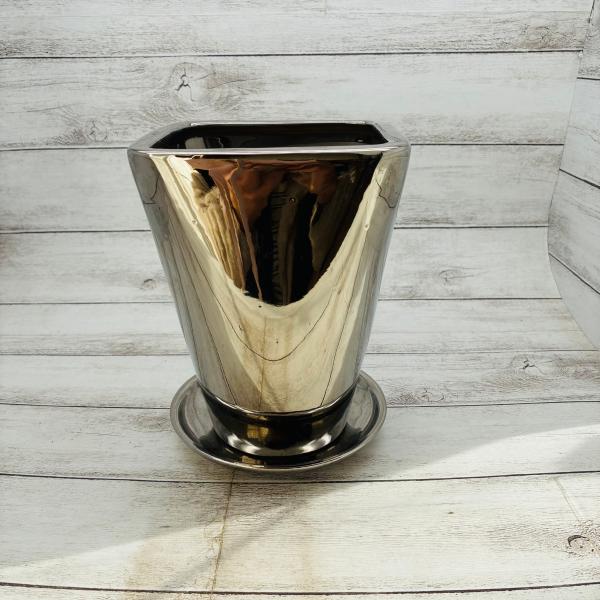 5号　メタリック　シルバースクエア鉢　受け皿付き　おしゃれ　観葉植物　　室内　引っ越し　ギフト