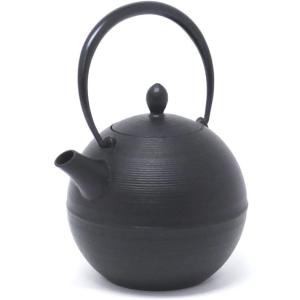 岩鋳 日の丸 黒 鉄瓶 600ml 茶こし付き 藍花 南部鉄器 急須 茶漉