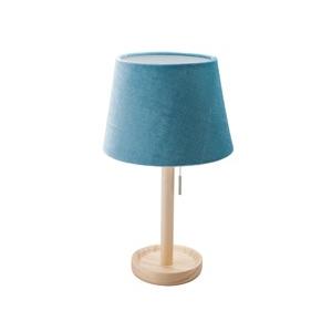 木製テーブルランプ プルスイッチ ベロアシェード ブルー (白熱電球付き) イシグロ/20670