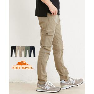 メンズ ボトムス ロングパンツ スリムパンツ スリムテーパードパンツ チノパン 無地 ストレッチツイルスリムカーゴパンツ KRIFF MAYER クリフメイヤー