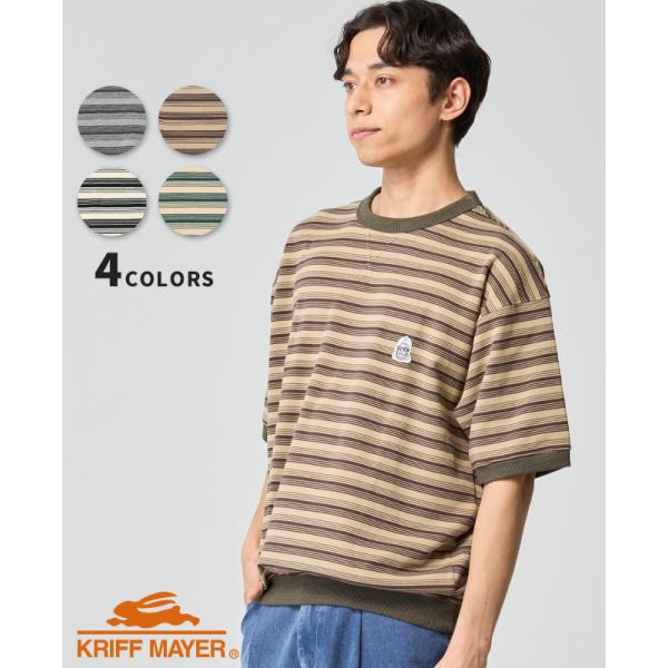 クリフメイヤー KRIFF MAYER メンズ ユニセックス 半袖 Tシャツ マルチボーダー おじさ...