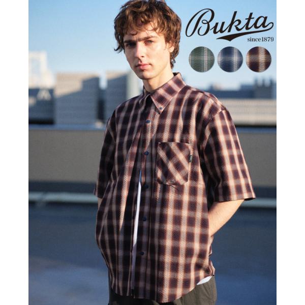バクタ Bukta メンズ ユニセックス 半袖 オンブレ チェック シアサッカー ボタンダウン コッ...