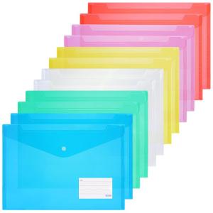 ZCZN ファイルケース ボタン式 クリアファイルバッグ A4 封筒型ファイル a4 透明カラー 6色 12枚セット 横型 タグポケット付き｜krios-shop