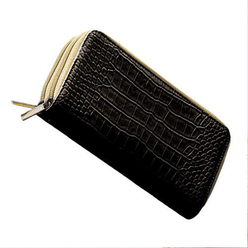 ラウンドファスナー財布 クロコダイルの型押し 10×19×3.5cm ブラック K60316117