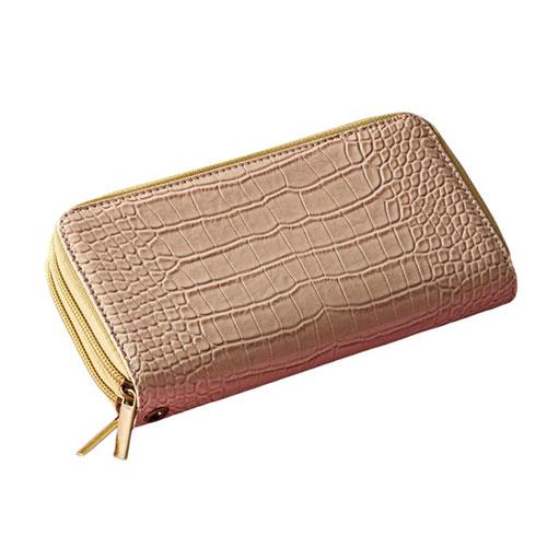 ラウンドファスナー財布 クロコダイルの型押し 10×19×3.5cm ベージュ K60316126