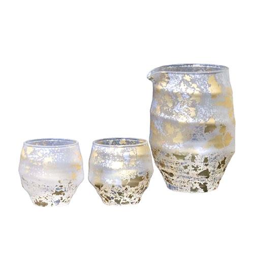 ウチキ 喜箔グラス 酒器セット 金箔・銀箔を使った石川県・山中漆器由来の伝統工芸品 KH-008