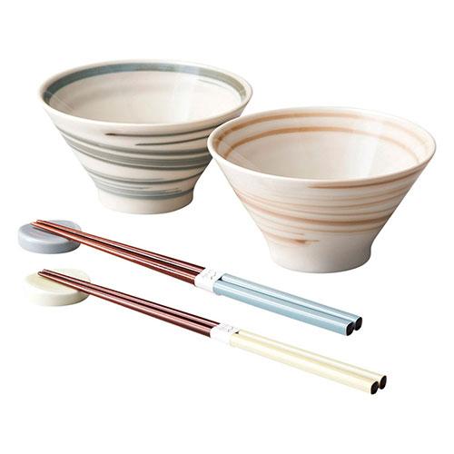 スピラル ペアセット 〔茶碗(φ12.8×7cm)・箸置き・箸×各2〕 C7112088