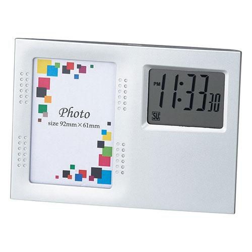 フォトクロックポライト 4.1×14×10cm お気に入りの写真を手軽に飾れる 時計・アラーム・カレ...