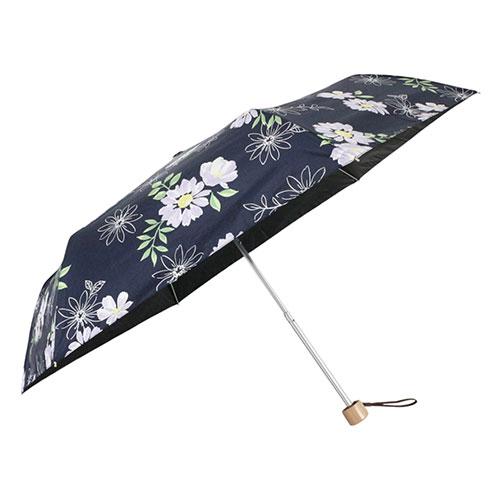 三国 MKN 遮光&amp;遮熱 黒コーティング傘 50cm楽ミニ 水彩フラワー mini ネイビー S25...
