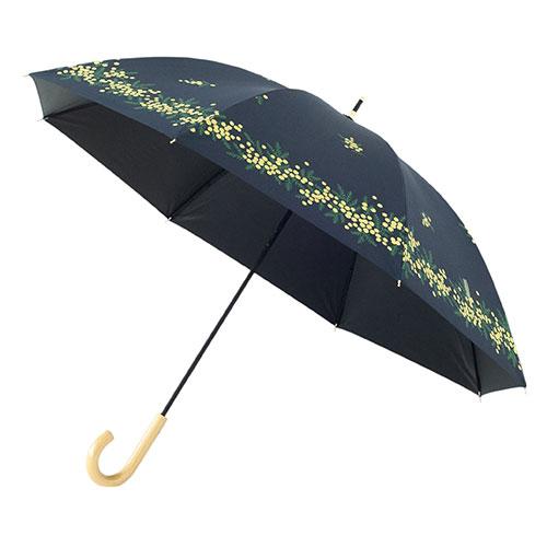 三国 MKN 遮光&amp;遮熱 黒コーティング傘 50cm手開き ミモザの花 ネイビー S1514104