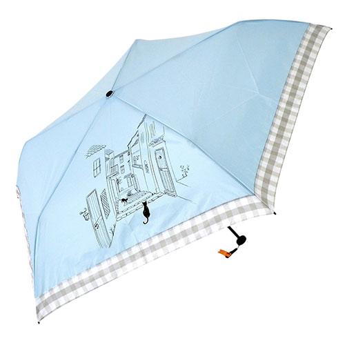 三国 MKN 50cm 折りたたみ傘 軽量コンパクト チェック切継ぎと猫 Tiny mini 5本骨...