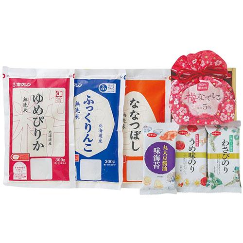 味彩 巾着袋入り紀州南高梅ギフト 〔ホクレン  (無洗米ゆめぴりか・ふっくりんこ・ななつぼし)・中田...