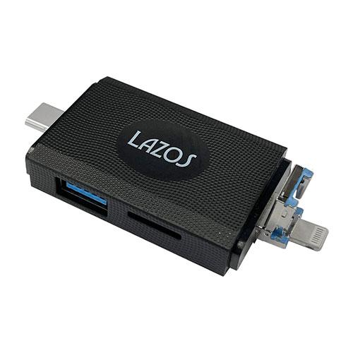 〔6個セット〕 Lazos マルチカードリーダー(Lightning / Type-C / USBプ...