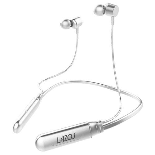 〔5個セット〕 Lazos Bluetoothイヤホン ネックバンド型 V5.1 ホワイト L-BT...
