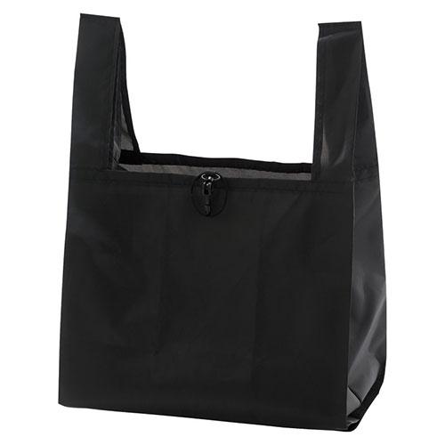 〔10枚セット〕 再生PETマチ広エコバッグ コンパクトにまとめられるゴムと持ち運びに便利なフック付...