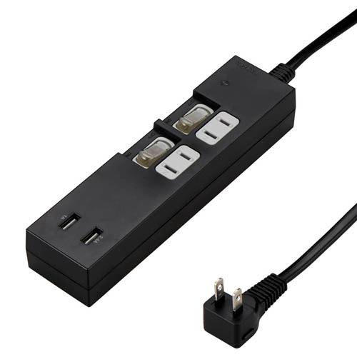 5個セット YAZAWA 個別スイッチ付2AC2USB3.4A2mブラック Y02KS422BK2U...