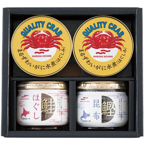 マルハニチロ かに缶・瓶詰セット 〔まるずわいがに水煮(ほぐしみ)・鮭ほぐしフルシュリンク・鰹昆布フ...