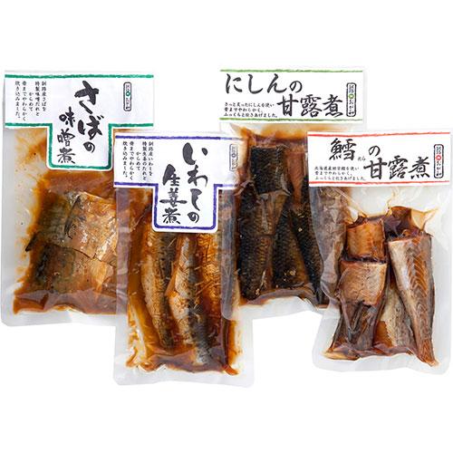 釧路おが和 北の煮魚セット 〔さばの味噌煮/3切・いわしの生姜煮/3尾・にしんの甘露煮・鱈の甘露煮/...