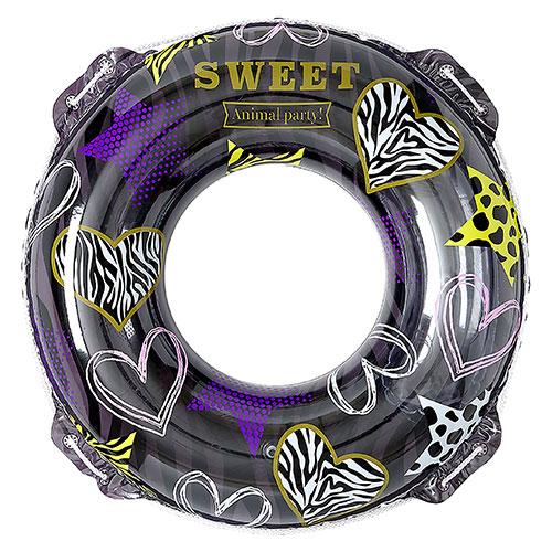 イガラシ プール・海水浴用 浮き輪 ハートゼブラ 90cm すばやく膨らませられる かんたん空気栓 ...