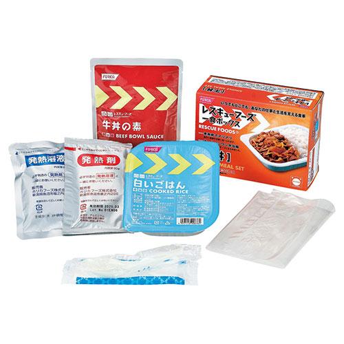 FORICA レスキューフーズ 一食ボックス 牛丼 〔白いごはん・牛丼の素・発熱剤・発熱溶液・加熱袋...