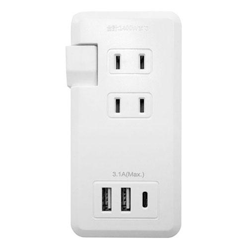 HIDISC コード巻取り式電源タップ コードを収納できて持ち運びに便利 ホワイト HD-AC2U2...