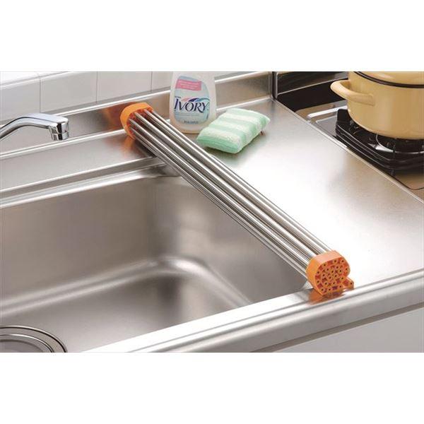 折りたたみ 水切りラック/キッチン用品 〔20本 オレンジ〕 約574×330×10mm 日本製 ス...