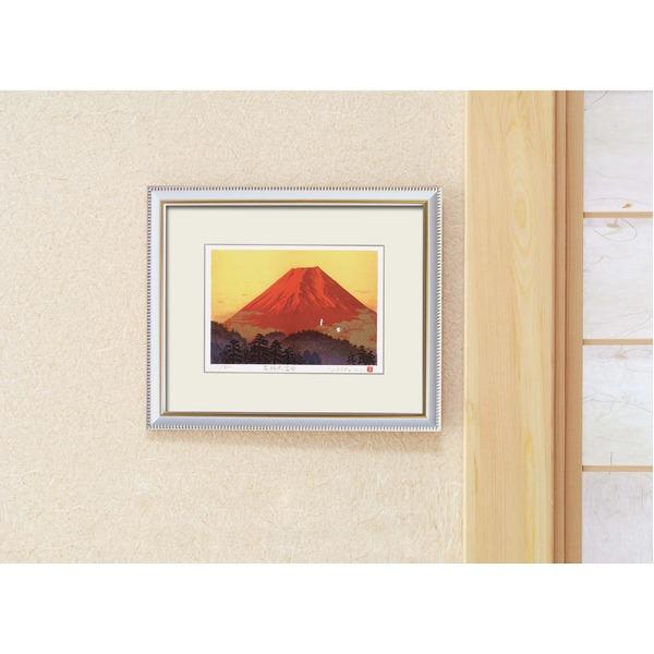 シルク版画 額付き インチサイズ 吉岡浩太郎 吉祥 「飛鶴赤富士」 壁掛け紐付き 化粧箱入り 日本製