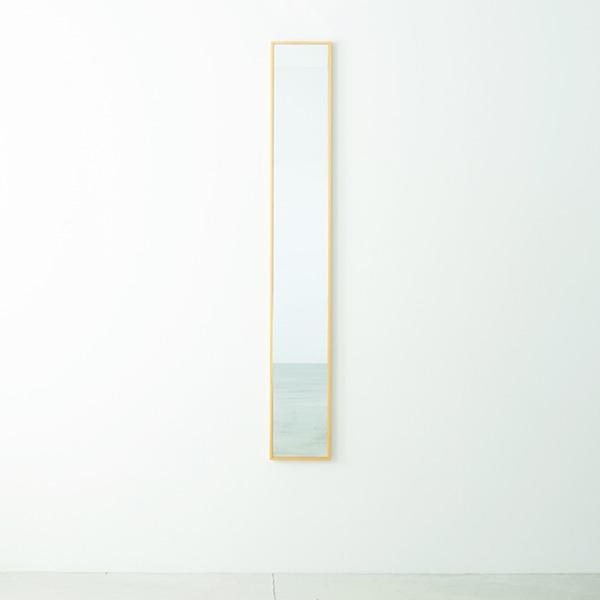 細枠ウォールミラー 幅22cm(ナチュラル) 天然木 姿見鏡 スリム 高級感 木製 飛散防止加工 壁...