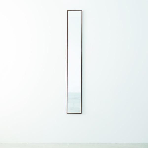 細枠ウォールミラー 幅22cm(ブラウン/茶) 天然木 姿見鏡 スリム 高級感 木製 飛散防止加工 ...