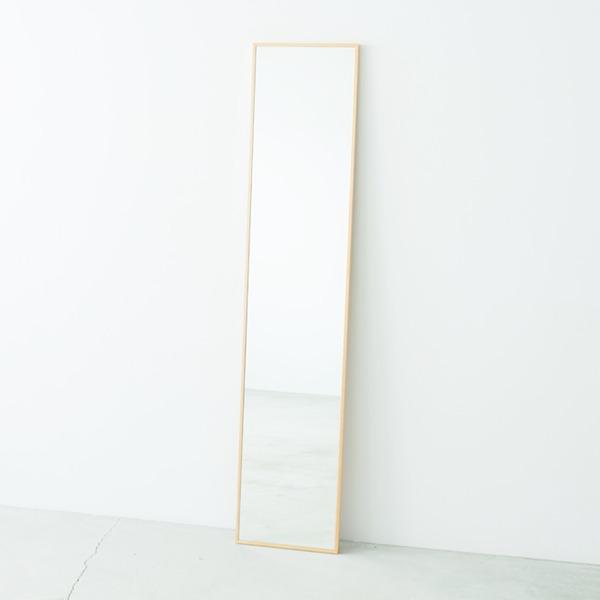 細枠ウォールミラー 幅32cm(ナチュラル) 天然木 姿見鏡 スリム 高級感 木製 飛散防止加工 壁...