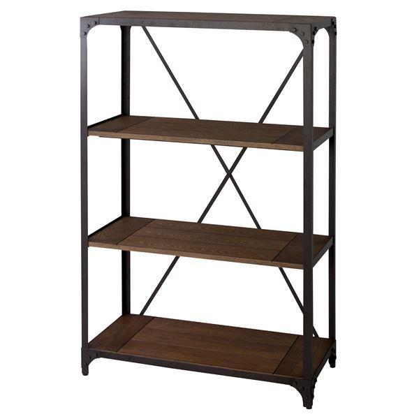 オープンラック 収納棚 幅91cm 3段 ブラック スチールフレーム アジャスター付き 木製 天然木...