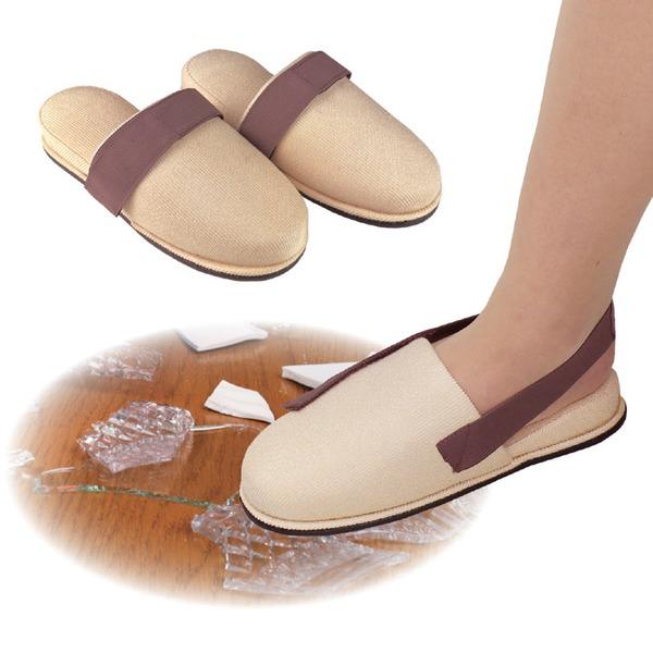 ぬげにくい安全スリッパ/防災グッズ 〔Lサイズ 適応サイズ：27cmまで〕 底面：防護板入り 飾りベ...