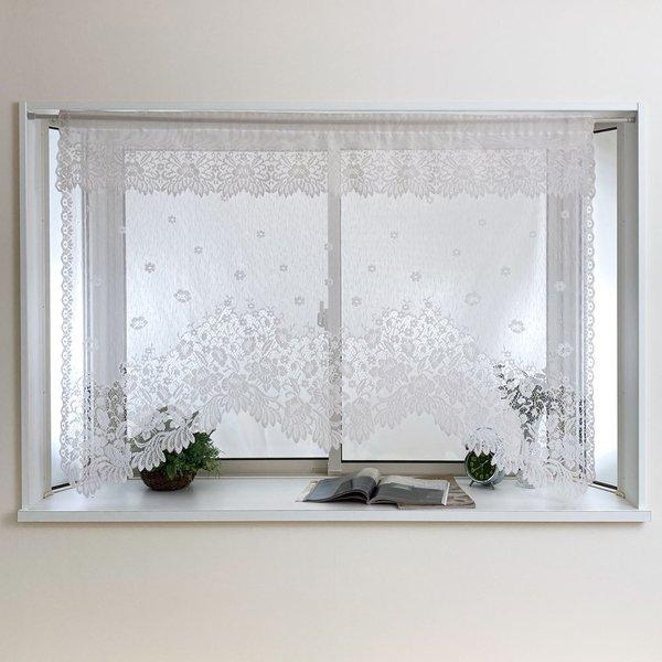 出窓用 レースカーテン 幅145×丈85cm フリル付き フック付き 日本製 カフェカーテン リビン...