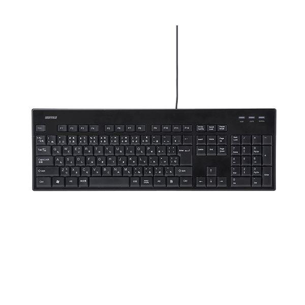 (まとめ)バッファロー USB接続有線スタンダードキーボード 丸洗い対応モデル ブラック BSKBU...