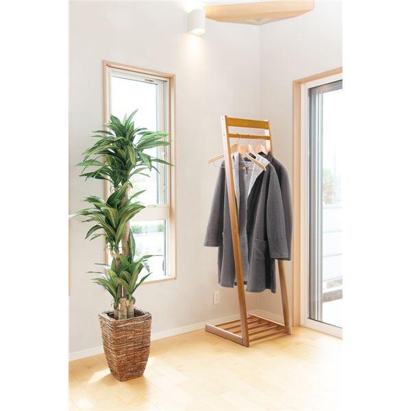 天然木 L型 ハンガーラック/コートハンガー 〔ブラウン 幅40cm〕 棚付き 木製 ロングコート可
