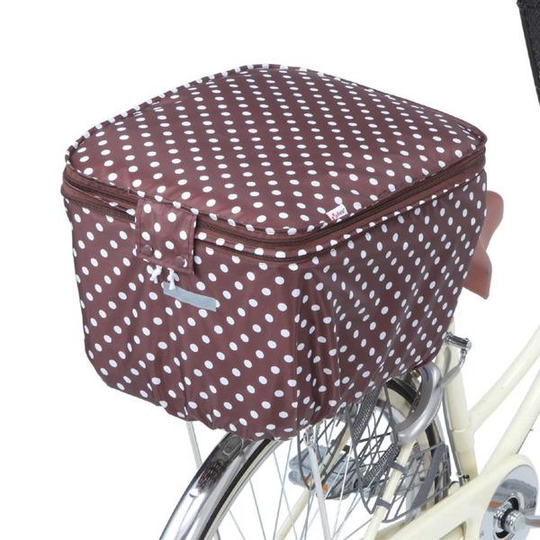 2段式 自転車カゴカバー/自転車用品 〔後カゴカバー 両開き ブラウンドット〕 撥水加工 ポリエステ...