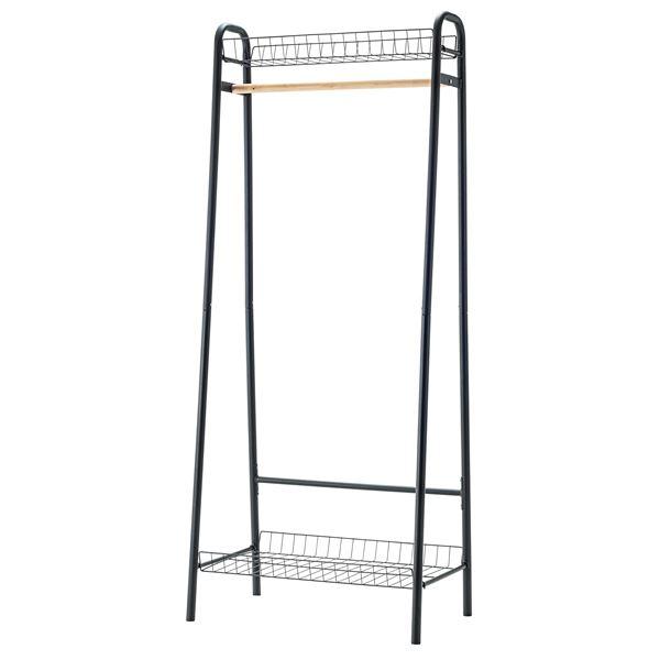 ハンガーラック 衣類収納 幅70cm ブラック 木製 スチール 収納かご付き 組立品 リビング ベッ...