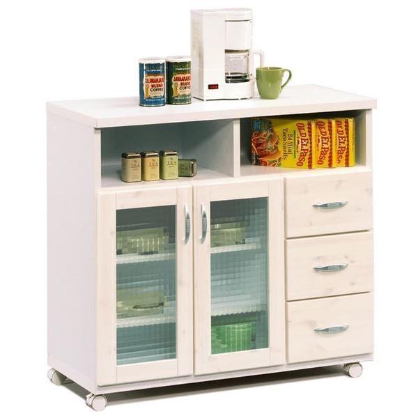 キッチンカウンター キッチン収納 幅89cm ホワイト 日本製 木製 キャスター付き カントリー調 ...